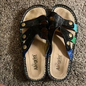 Alegria Black and Blue Sandals with Open-Toe Design